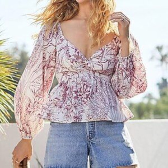 Express Printed Off The Shoulder Twist Front Peplum Top size Small - Picture 3 of 15